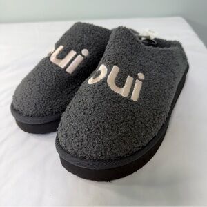 Aerie Sherpa Scuff Gray Fuzzy Slippers Size 9 NWT